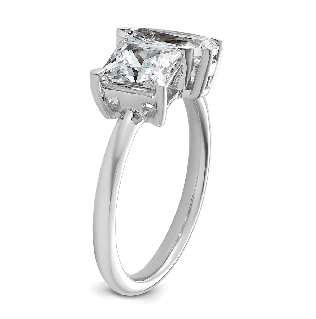 14k White Gold 2 carat Lab Grown Diamond VS+ F+ Princess and Pear Complete Asymmetrical Two Stone Engagement Ring