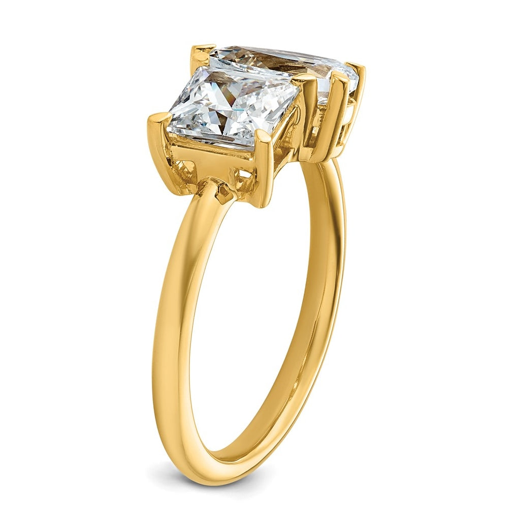 14k Yellow Gold 2 carat Lab Grown Diamond VS+ F+ Princess and Pear Complete Asymmetrical Two Stone Engagement Ring