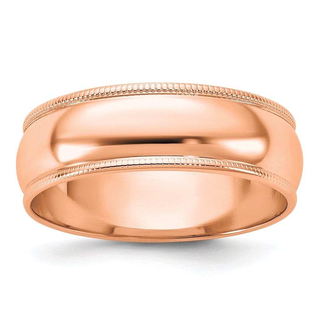 14k Yellow Or White Or Rose Gold Lightweight Milgrain Half Round Wedding Band