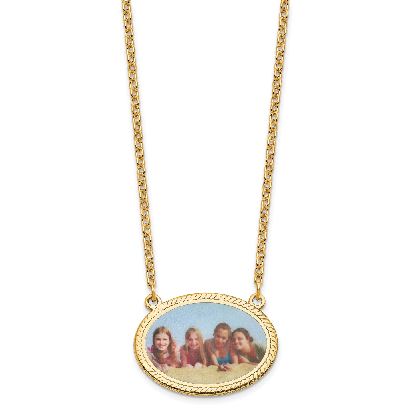 Sterling Silver Gold Plated Small Rope Border Oval Picture Jewelry Necklace