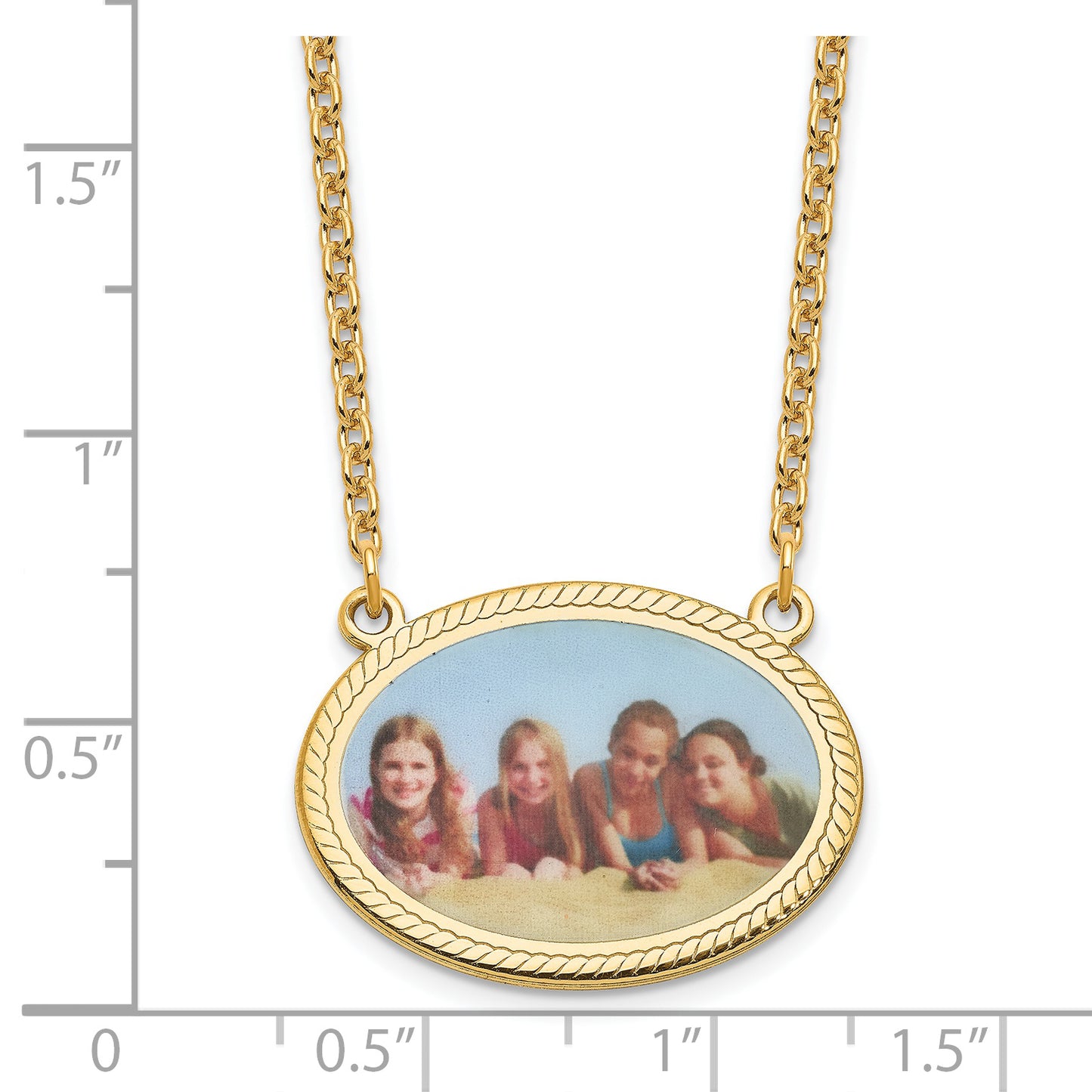 Sterling Silver Gold Plated Small Rope Border Oval Picture Jewelry Necklace