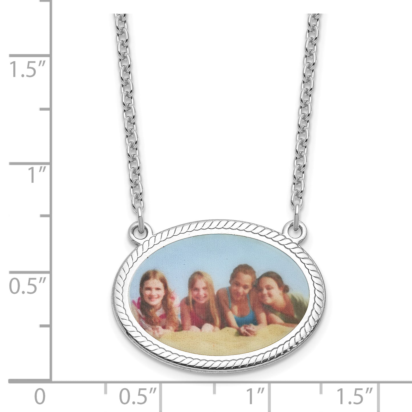 Sterling Silver Rhodium plated Small Rope Border Oval Picture Jewelry Necklace