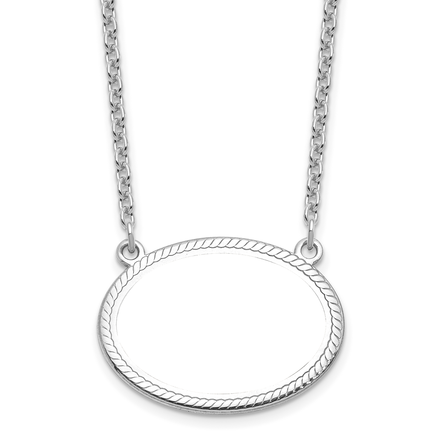 Sterling Silver Rhodium plated Small Rope Border Oval Picture Jewelry Necklace