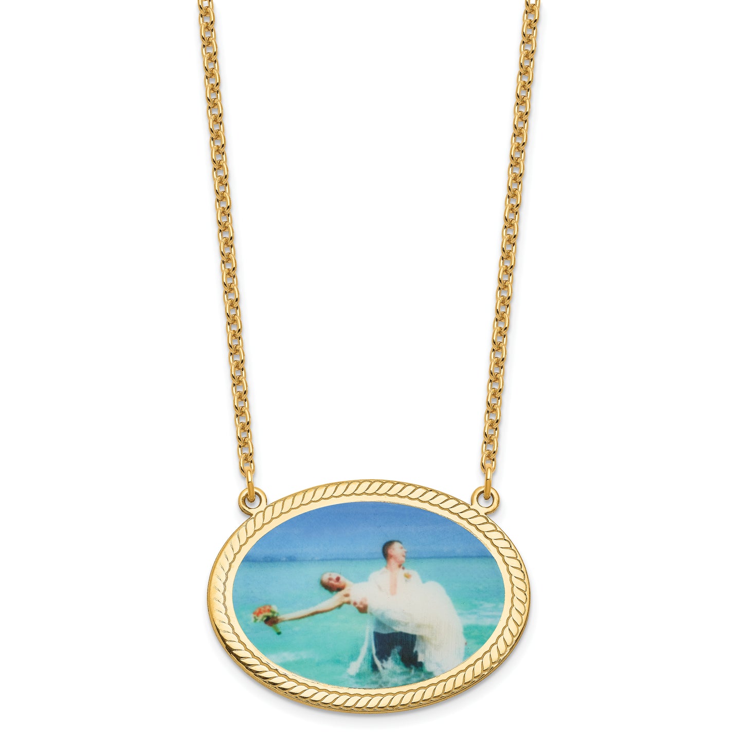 Sterling Silver Gold Plated Large Rope Border Oval Picture Jewelry Necklace