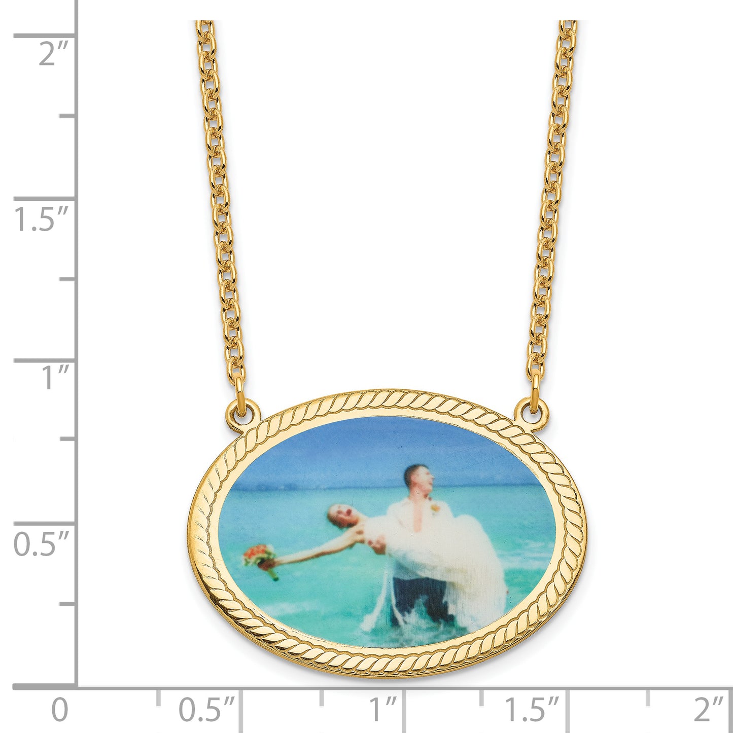 Sterling Silver Gold Plated Large Rope Border Oval Picture Jewelry Necklace