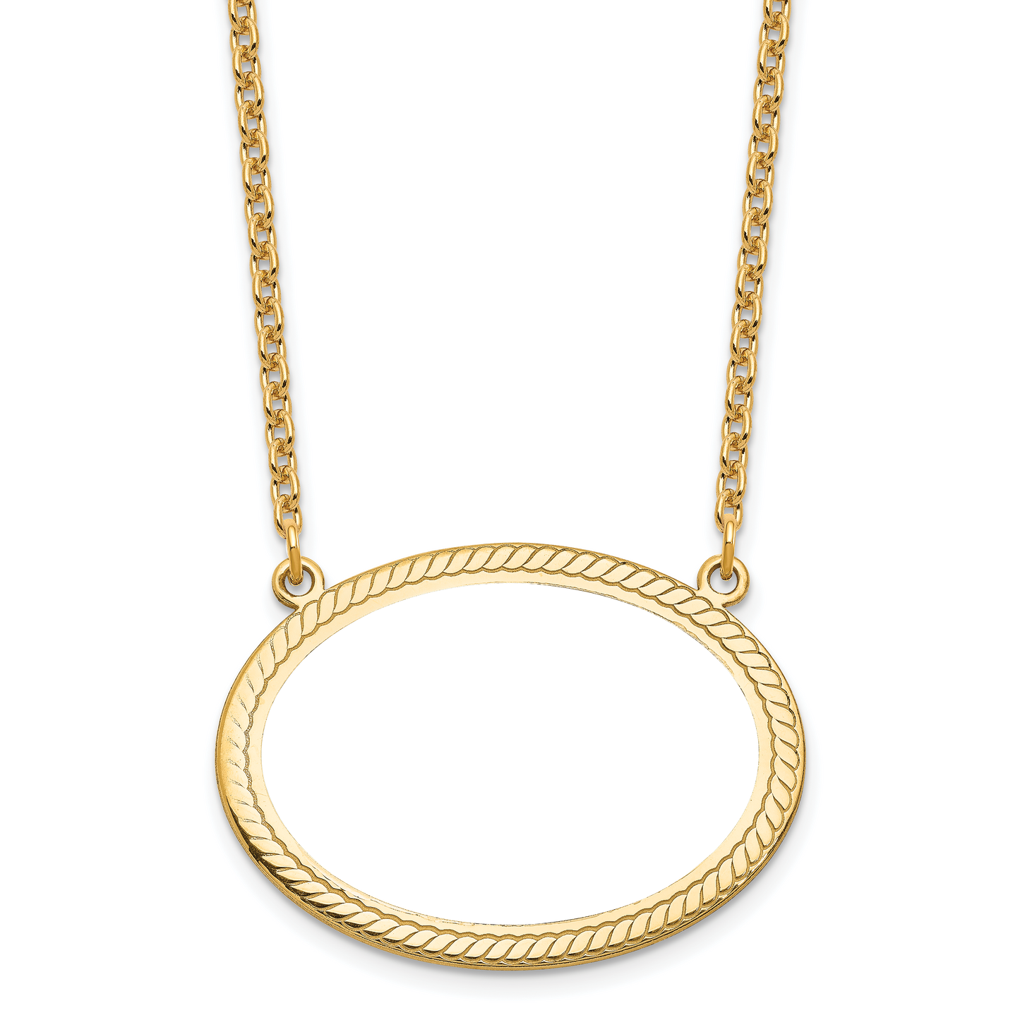 Sterling Silver Gold Plated Large Rope Border Oval Picture Jewelry Necklace