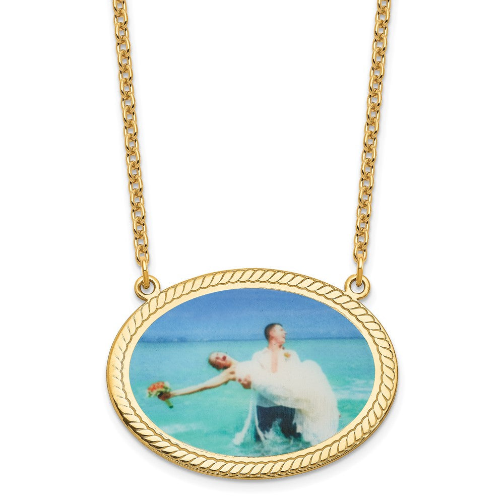 Sterling Silver Gold Plated Large Rope Border Oval Picture Jewelry Necklace