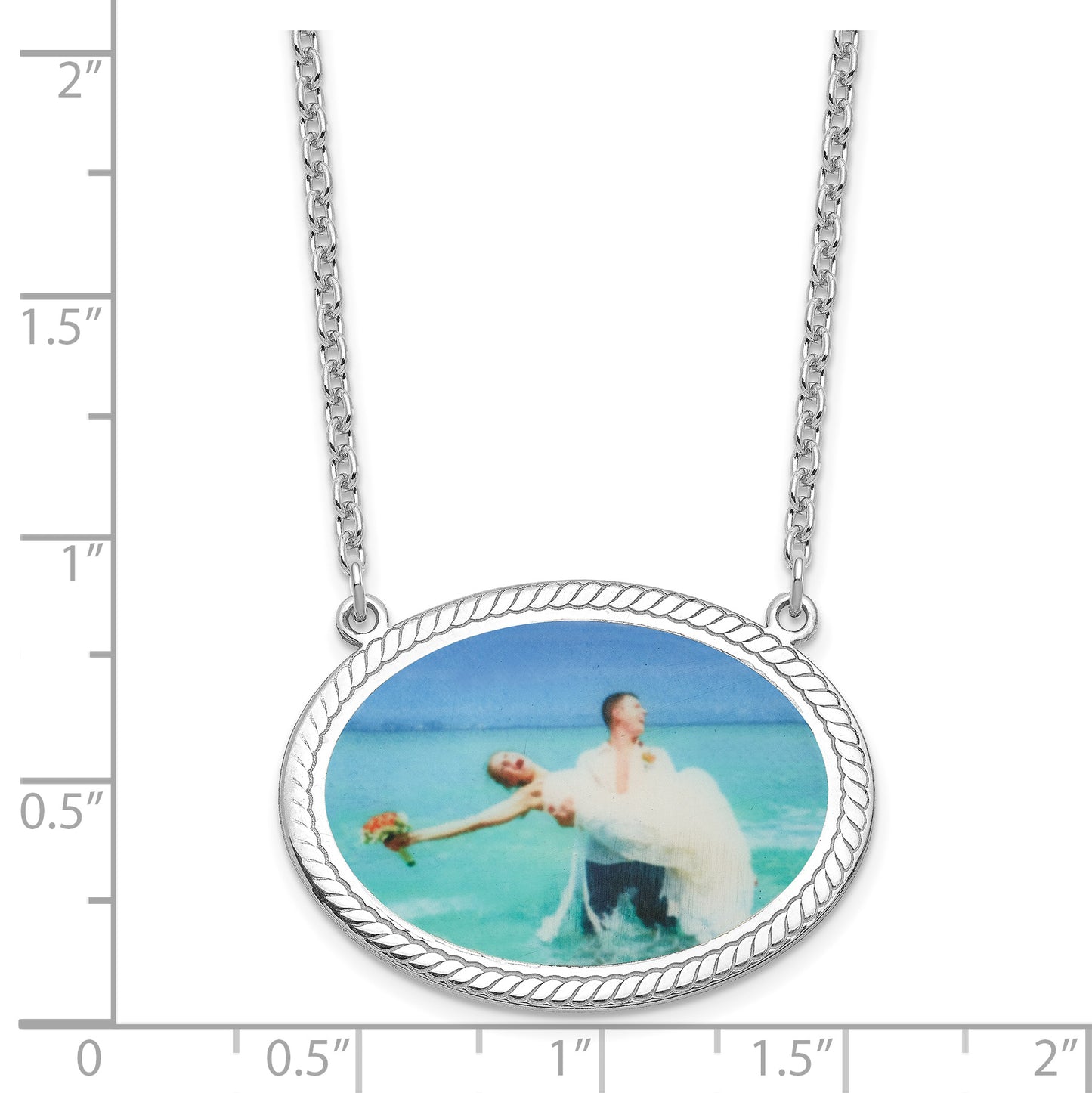 Sterling Silver Rhodium plated Large Rope Border Oval Picture Jewelry Necklace