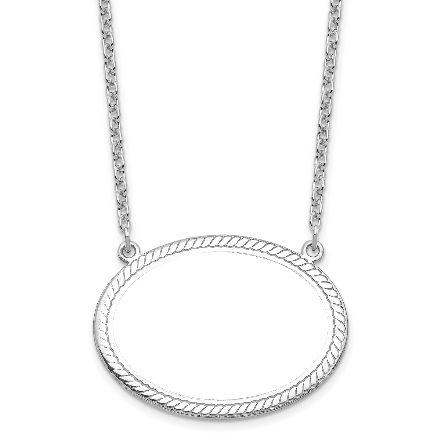 Sterling Silver Rhodium plated Large Rope Border Oval Picture Jewelry Necklace