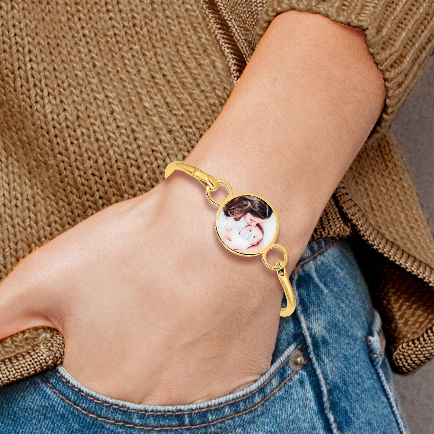Sterling Silver Gold plated Round Picture jewelry Bangle