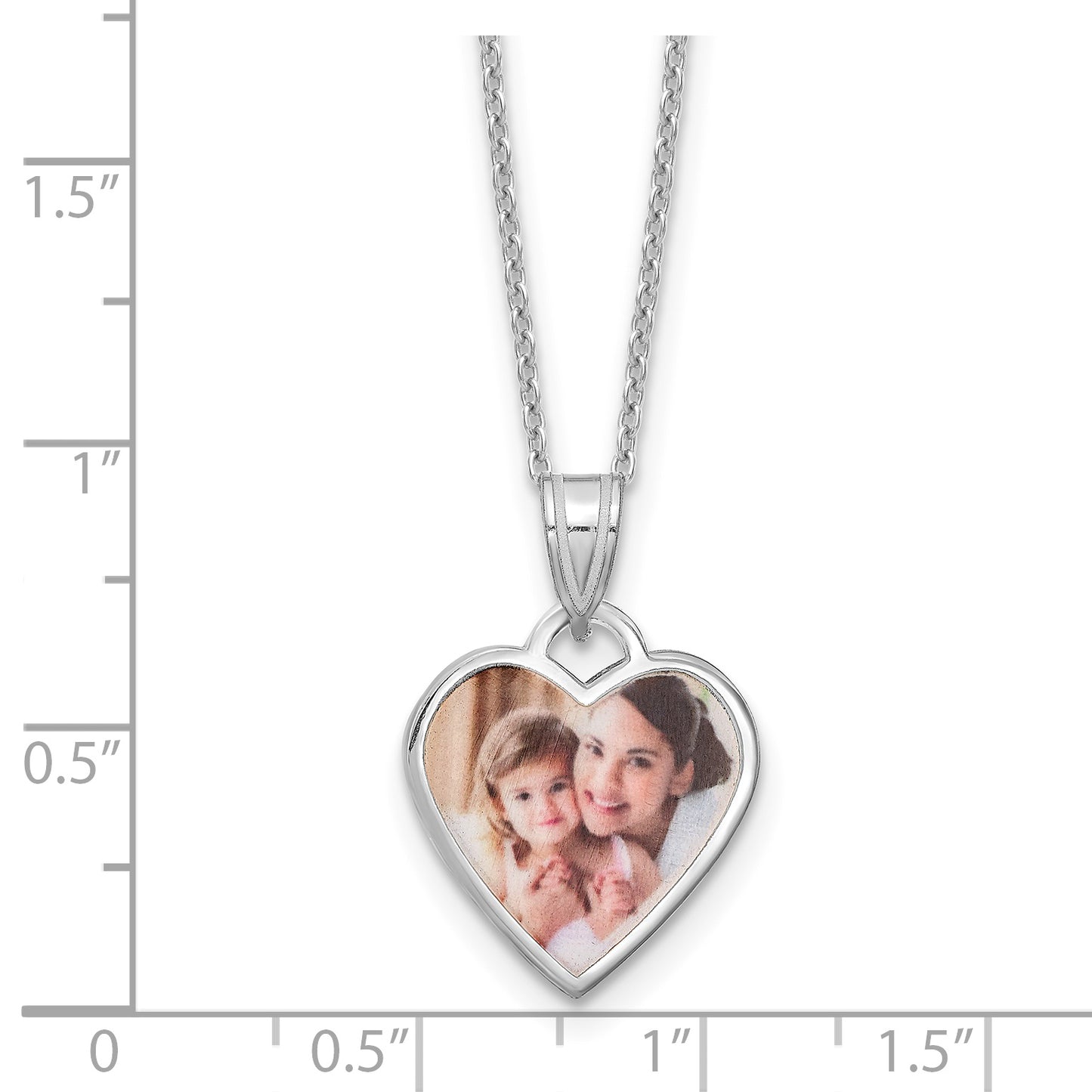 Sterling Silver Rhodium plated Small Heart Picture Jewelry Necklace