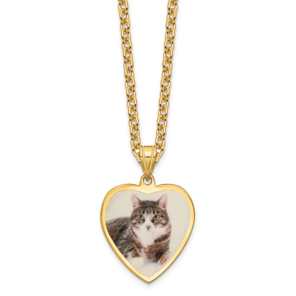 Sterling Silver Gold plated Medium Heart Picture Jewelry Necklace