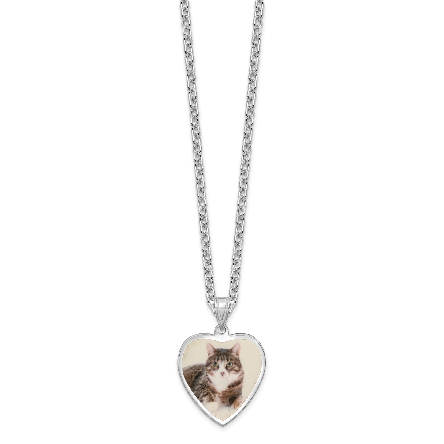 Sterling Silver Rhodium plated Medium Heart Picture Jewelry Necklace