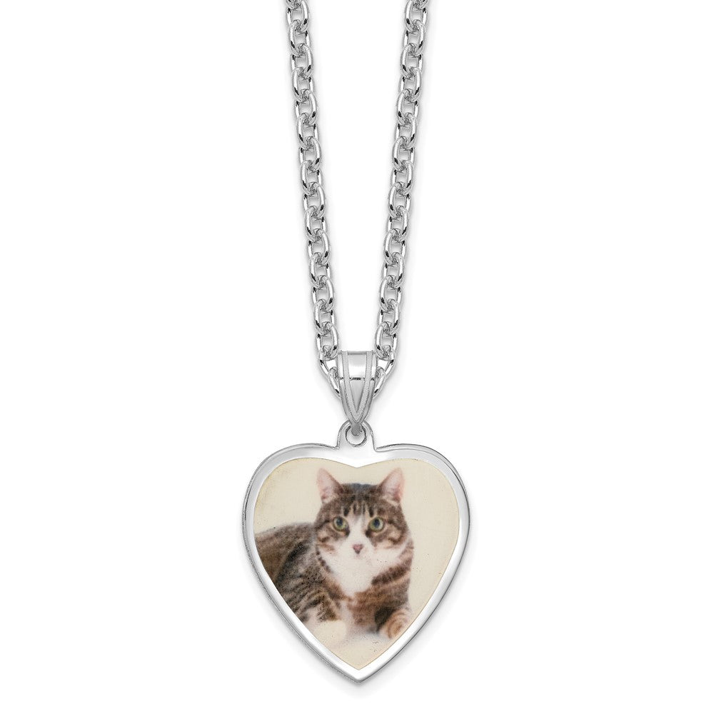 Sterling Silver Rhodium plated Medium Heart Picture Jewelry Necklace
