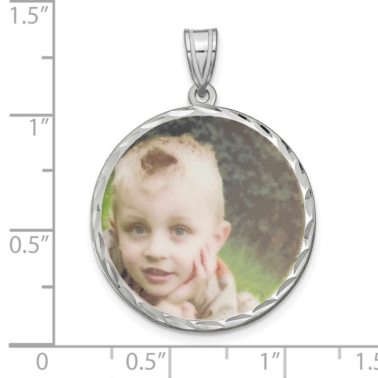 Sterling Silver Rhodium plated Large Diamond-cut Picture Jewelry Disc Pendant