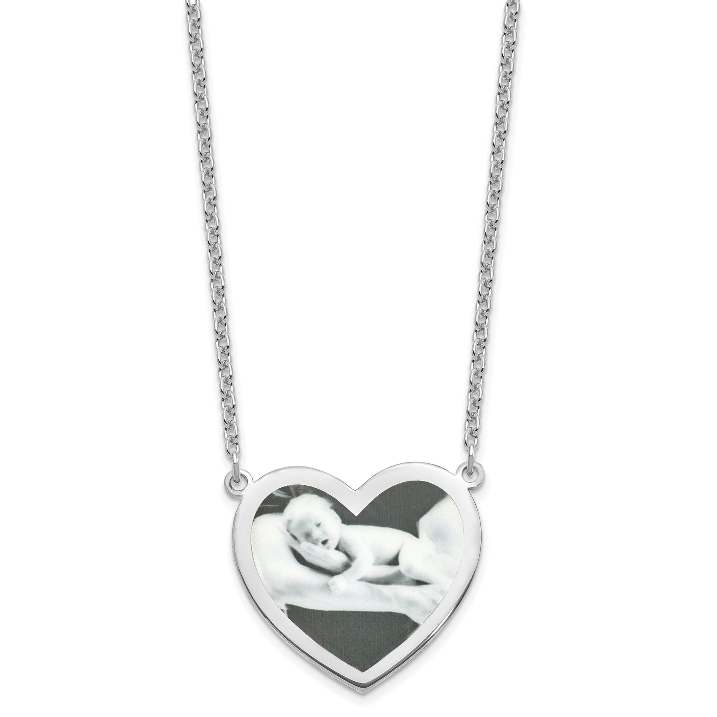Sterling Silver Rhodium plated Large Heart Picture Jewelry Necklace
