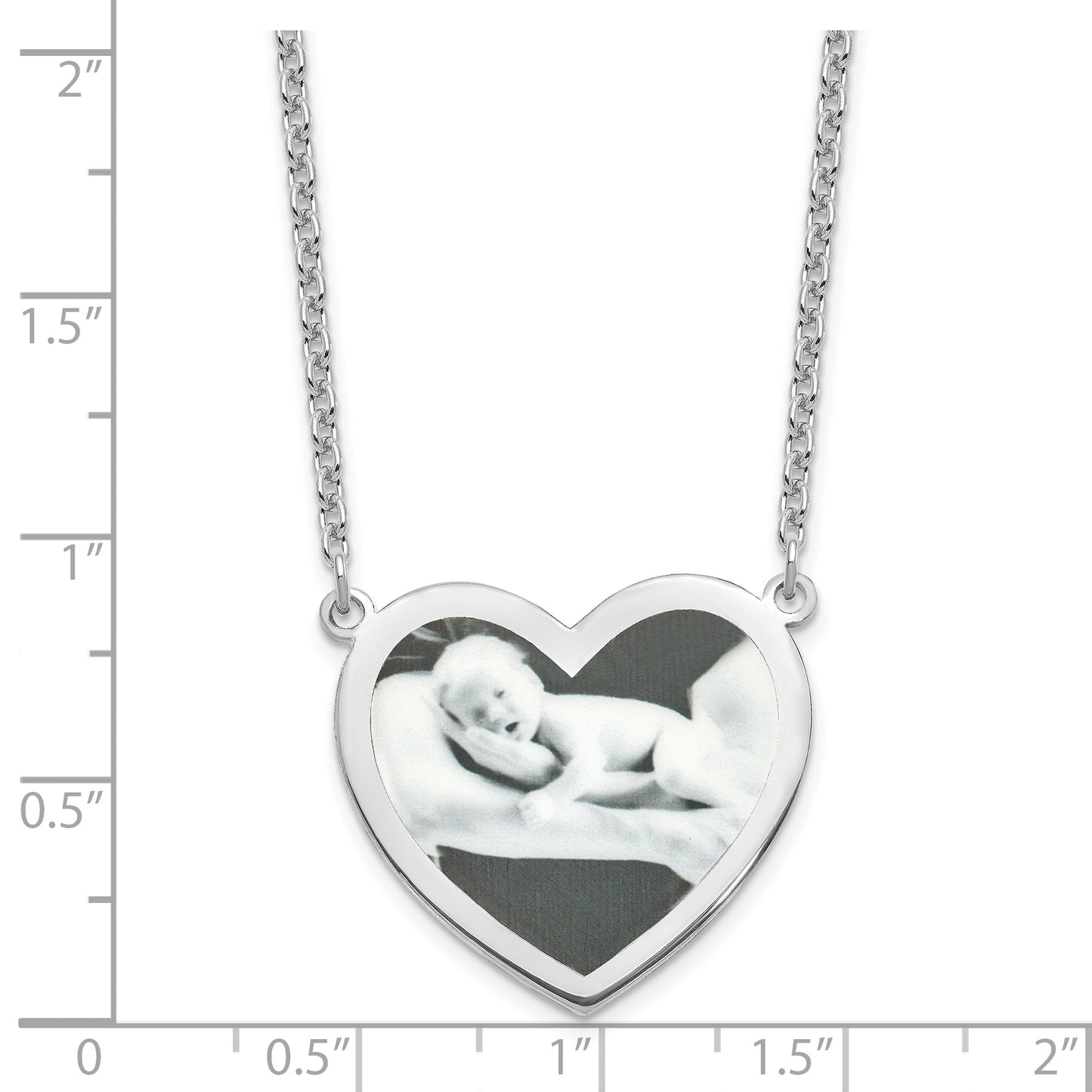 Sterling Silver Rhodium plated Large Heart Picture Jewelry Necklace