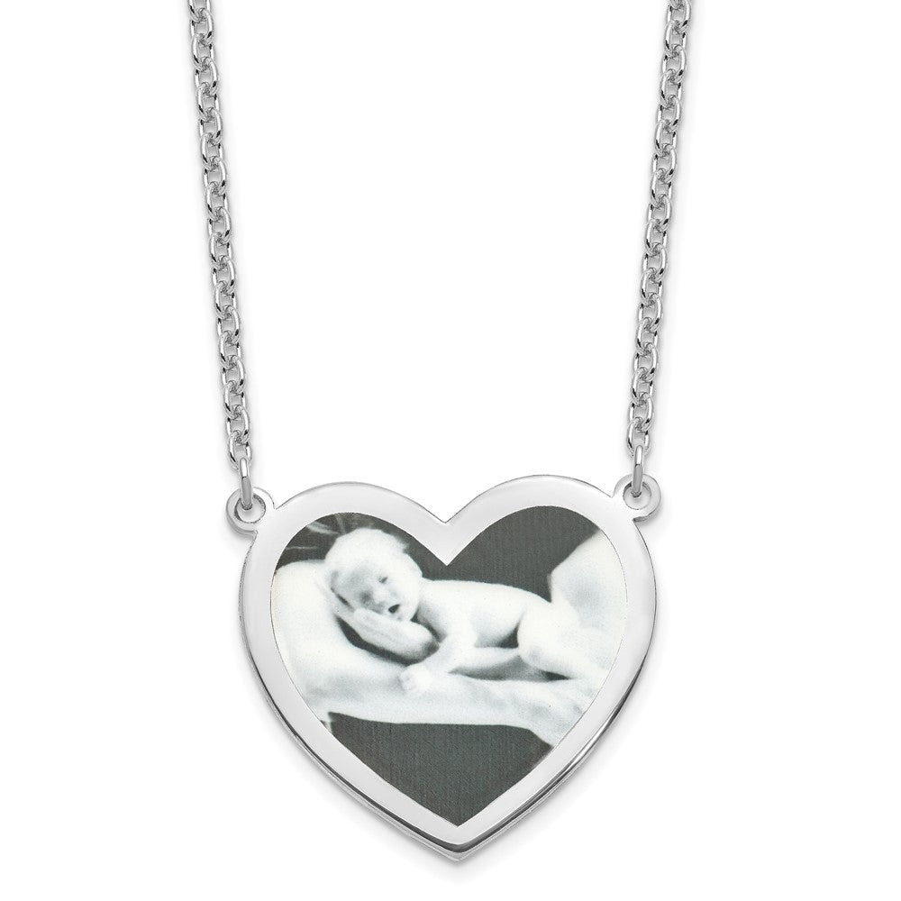 Sterling Silver Rhodium plated Large Heart Picture Jewelry Necklace