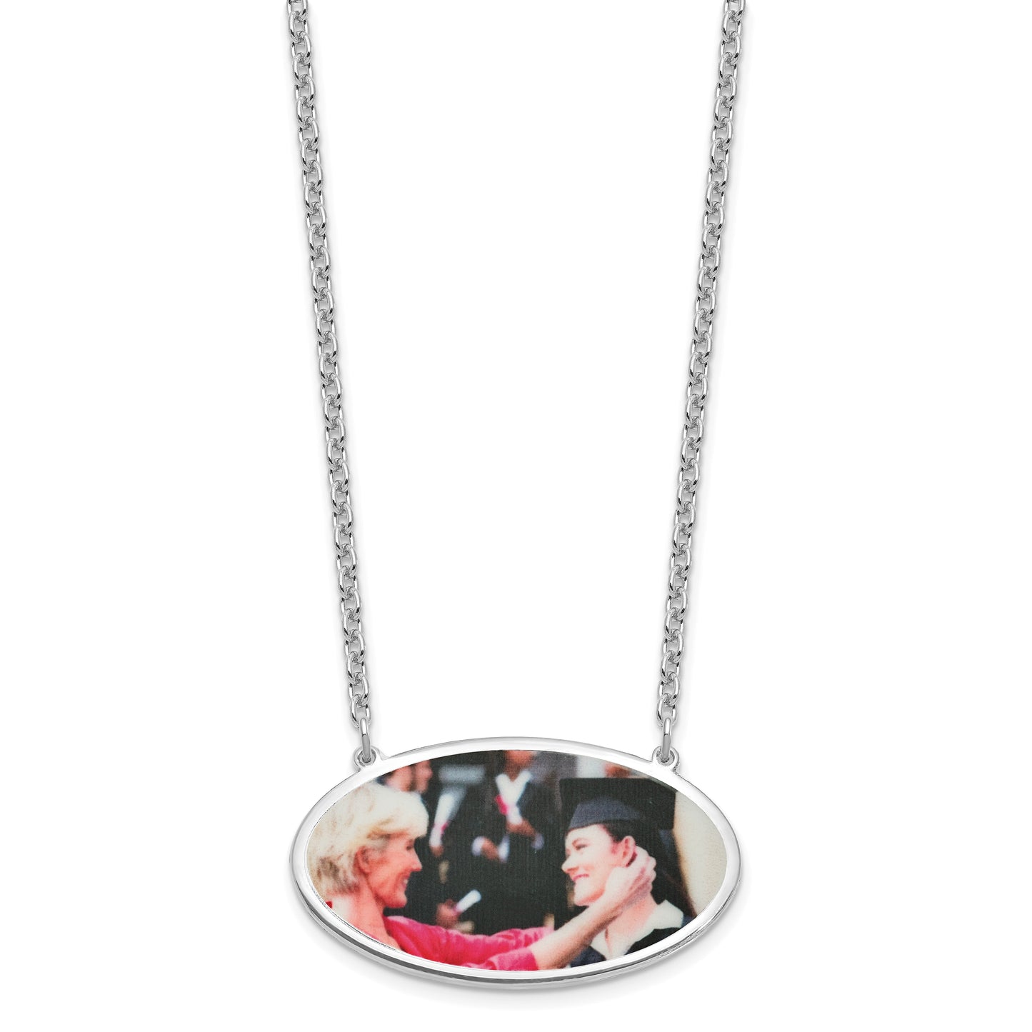 Sterling Silver Rhodium plated Medium Oval Picture Jewelry Necklace