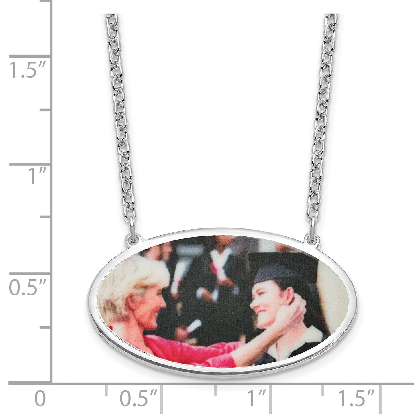 Sterling Silver Rhodium plated Medium Oval Picture Jewelry Necklace