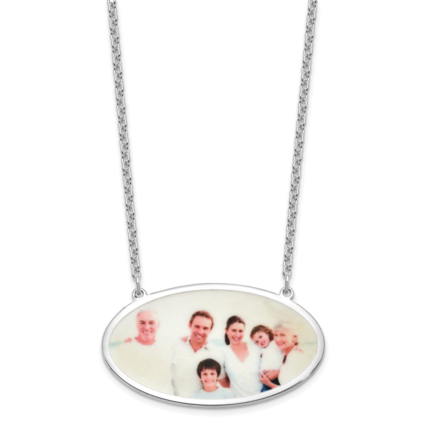 Sterling Silver Rhodium plated Large Oval Picture Jewelry Necklace