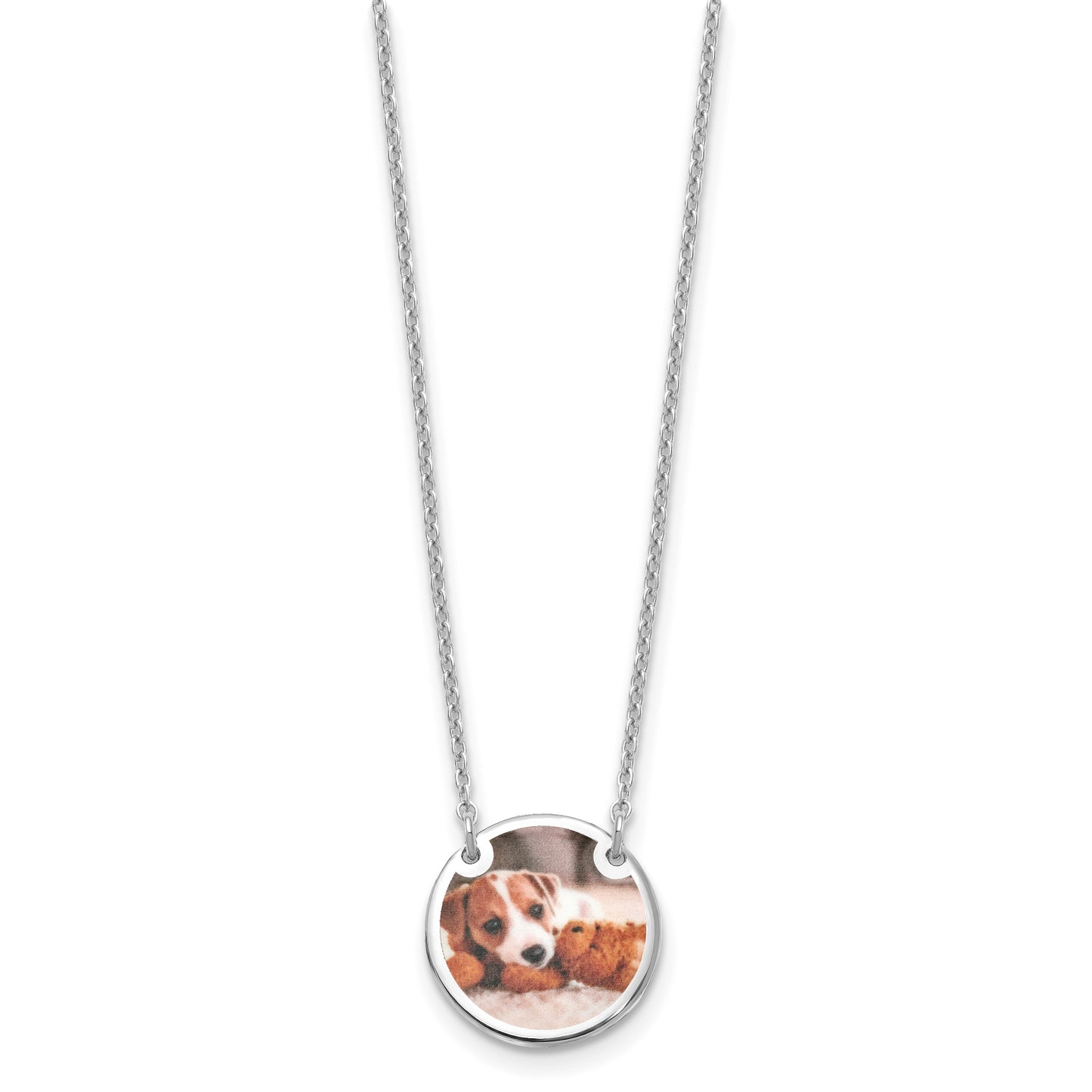Sterling Silver Rhodium plated Small Picture Jewelry Disc Necklace