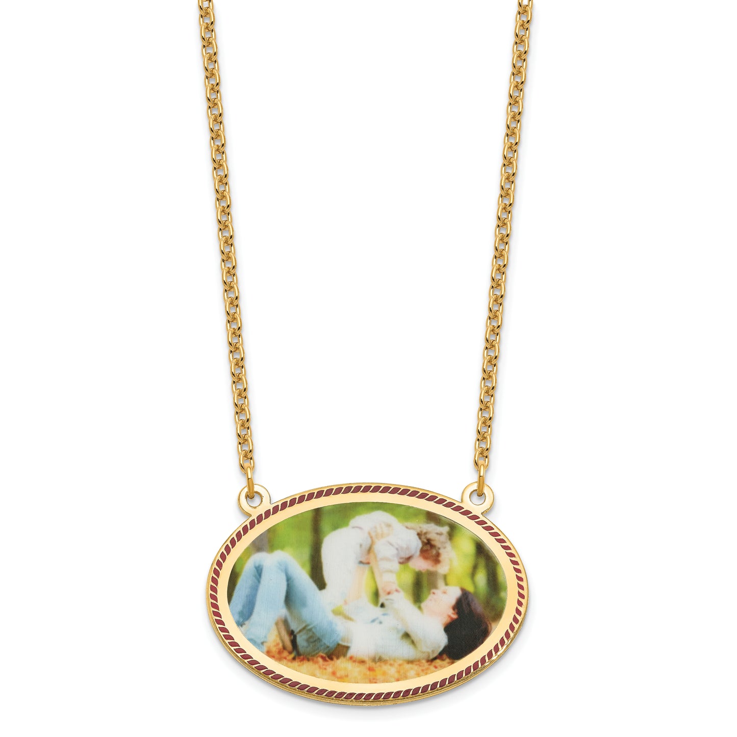 Sterling Silver Gold Plated Medium Rope Border Oval Picture Jewelry Necklace