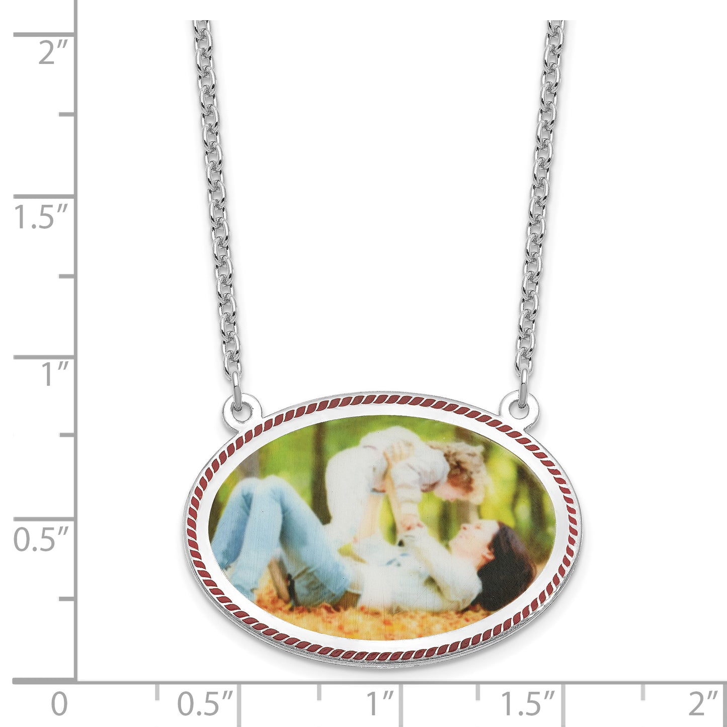 Sterling Silver Rhodium plated Medium Rope Border Oval Picture Jewelry Necklace
