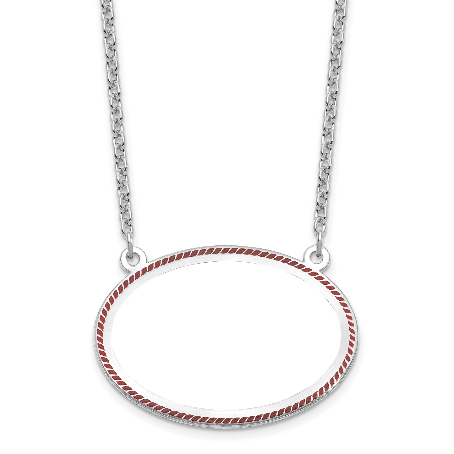 Sterling Silver Rhodium plated Medium Rope Border Oval Picture Jewelry Necklace
