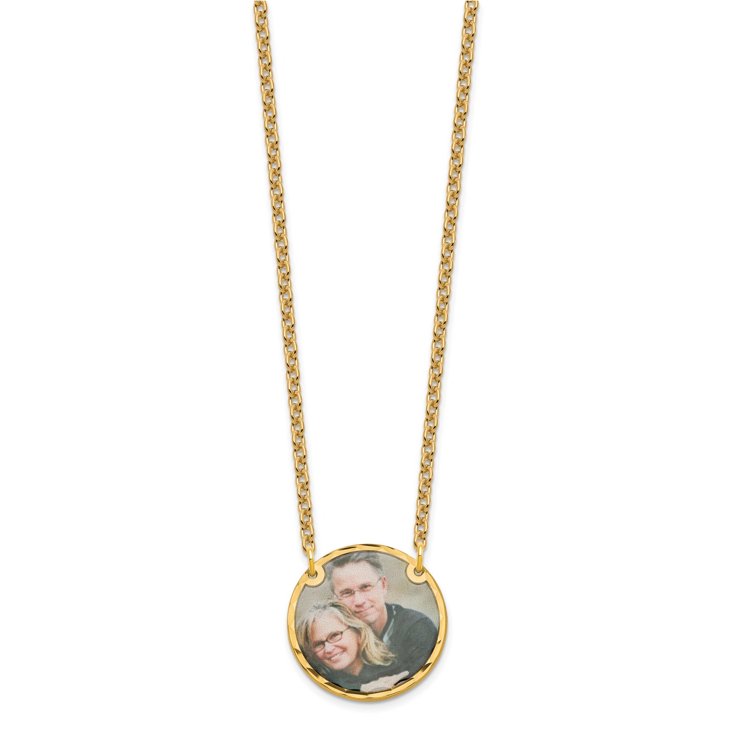 Sterling Silver Gold Plated Medium Diamond-cut Picture Jewelry Disc Necklace