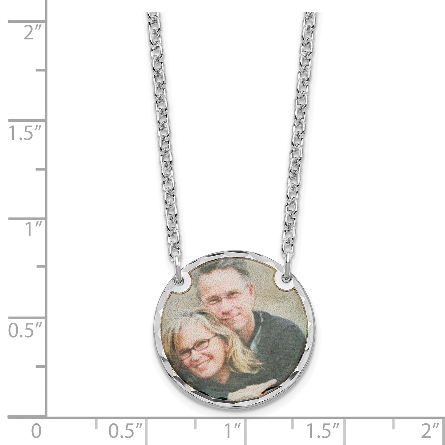 Sterling Silver Rhodium plated Medium Diamond-cut Picture Jewelry Disc Necklace