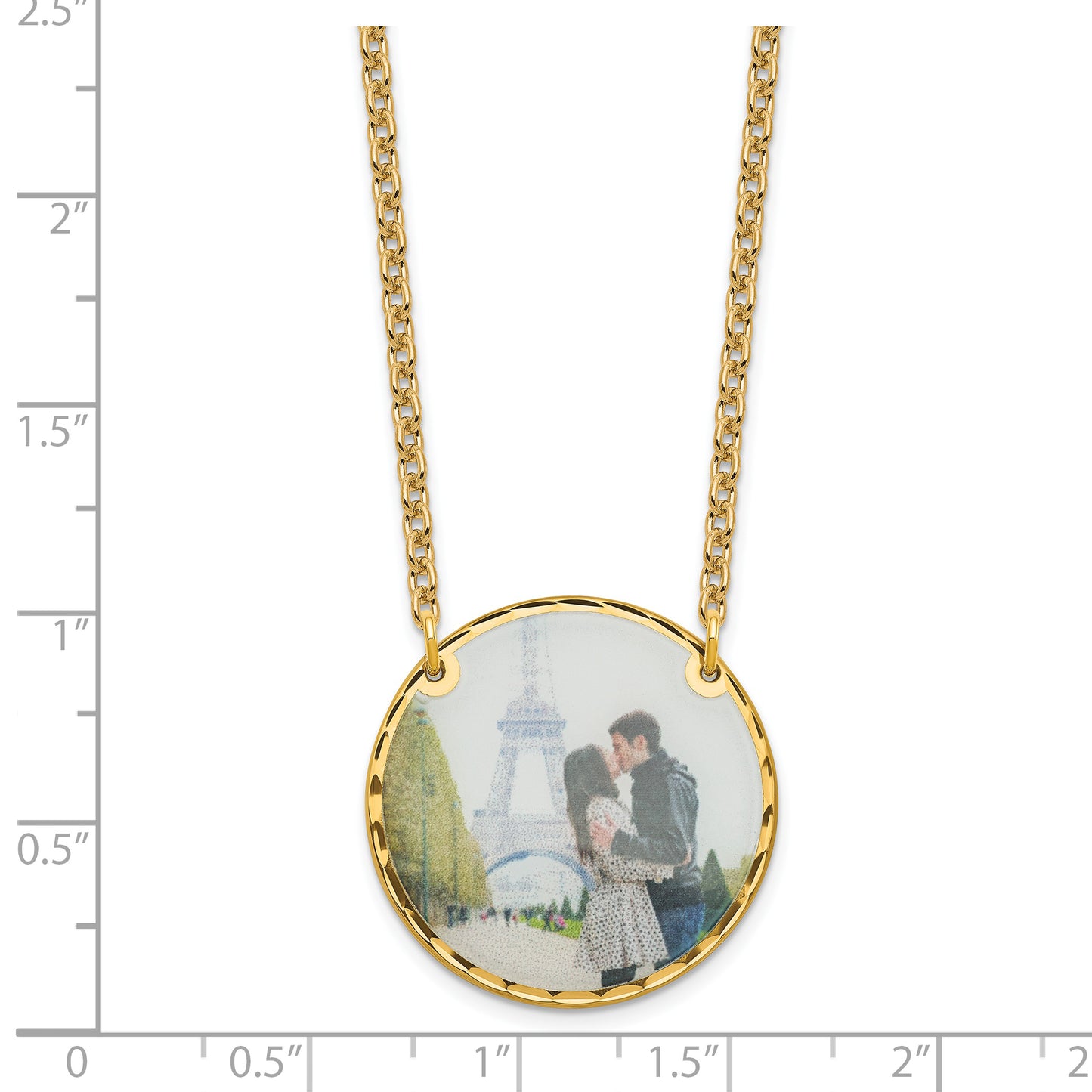 Sterling Silver Gold Plated Large Diamond-cut Picture Jewelry Disc Necklace
