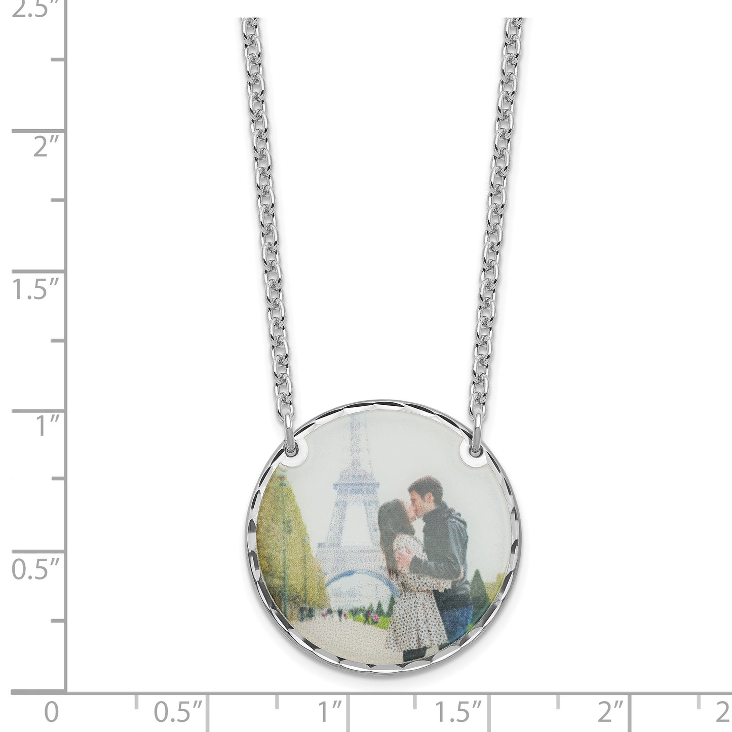 Sterling Silver Rhodium plated Large Diamond-cut Picture Jewelry Disc Necklace