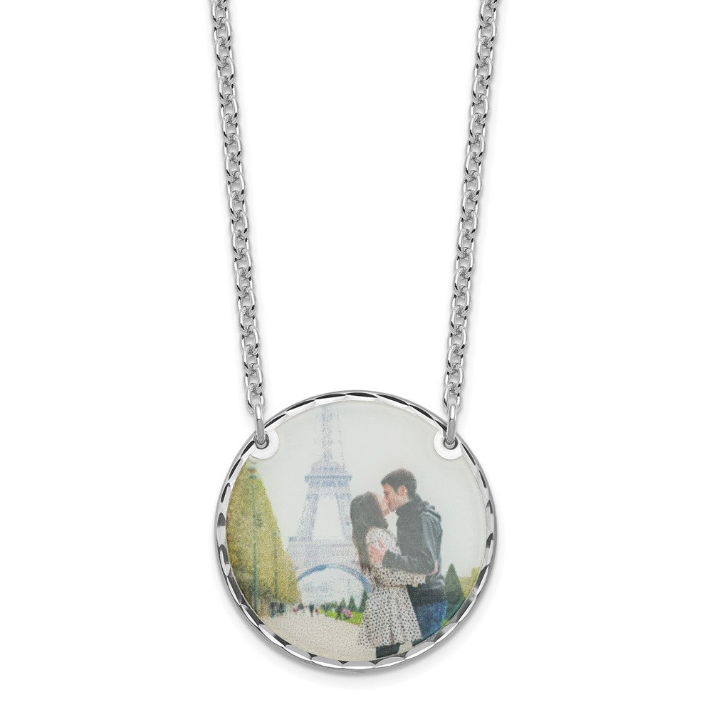 Sterling Silver Rhodium plated Large Diamond-cut Picture Jewelry Disc Necklace