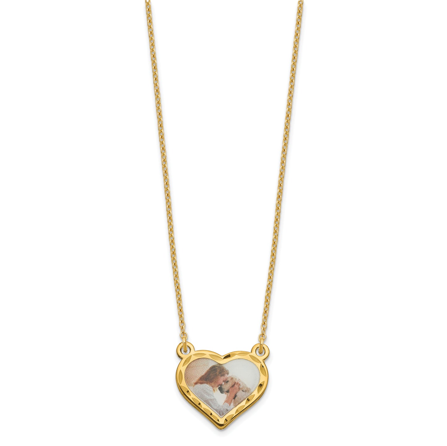 Sterling Silver Gold Plated Small Diamond-cut Heart Picture Jewelry Necklace