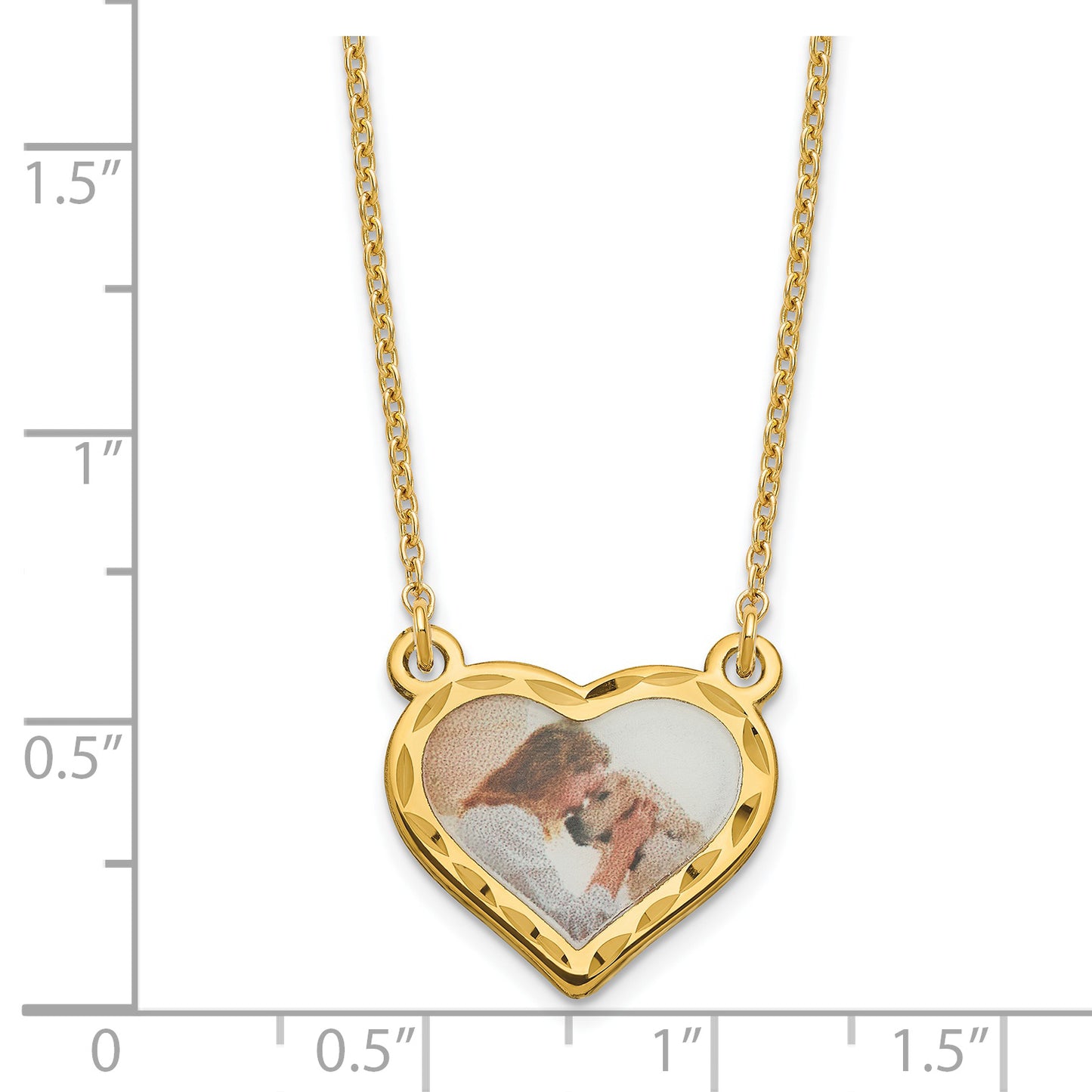 Sterling Silver Gold Plated Small Diamond-cut Heart Picture Jewelry Necklace