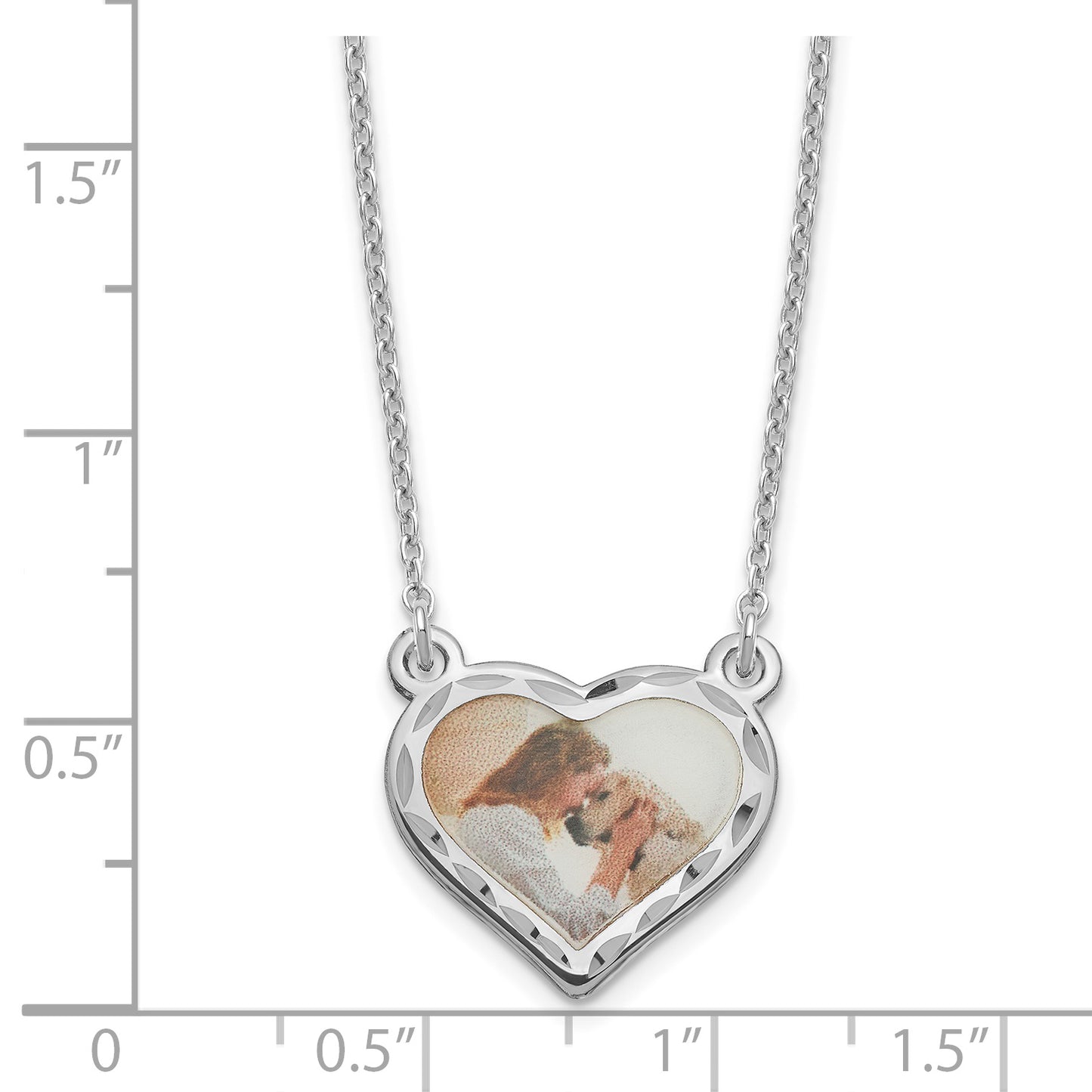 Sterling Silver Rhodium plated Small Diamond-cut Heart Picture Jewelry Necklace
