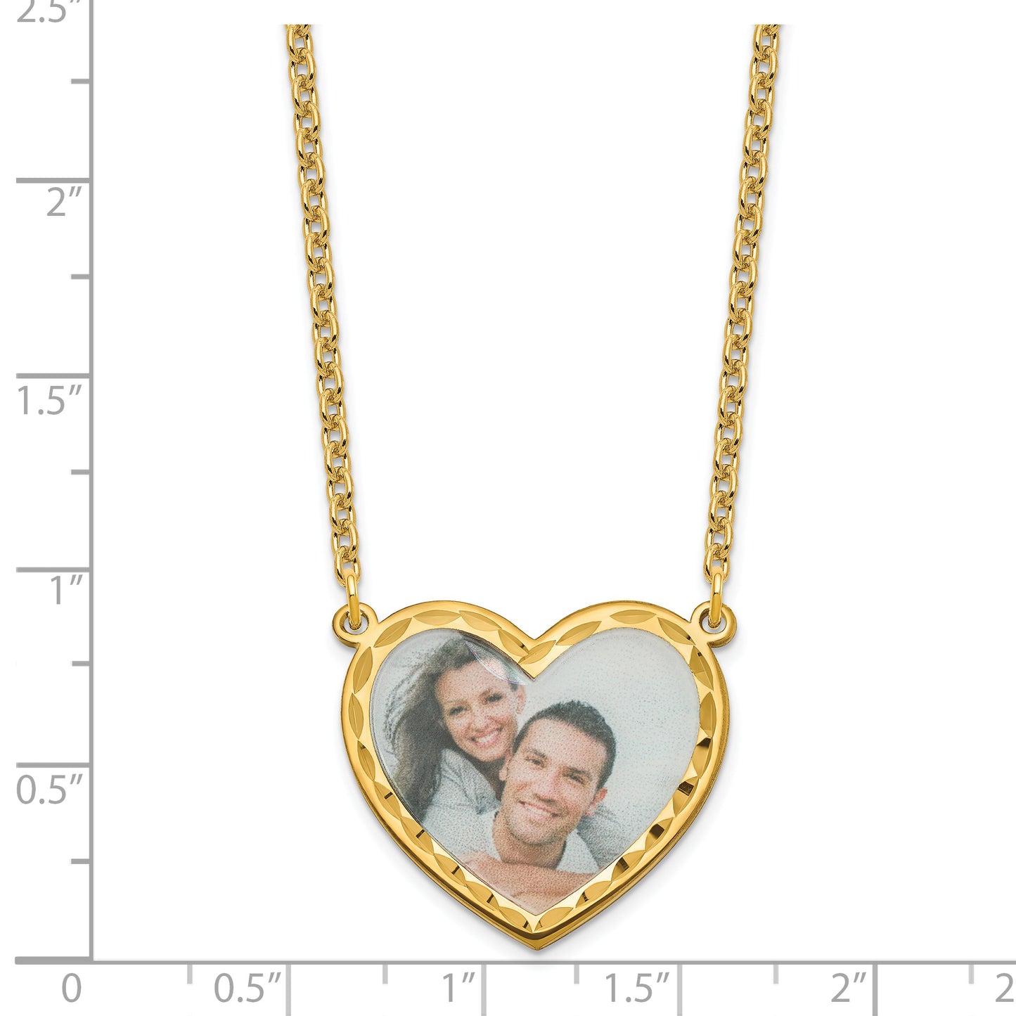 Sterling Silver Gold Plated Large Diamond-cut Heart Picture Jewelry Necklace