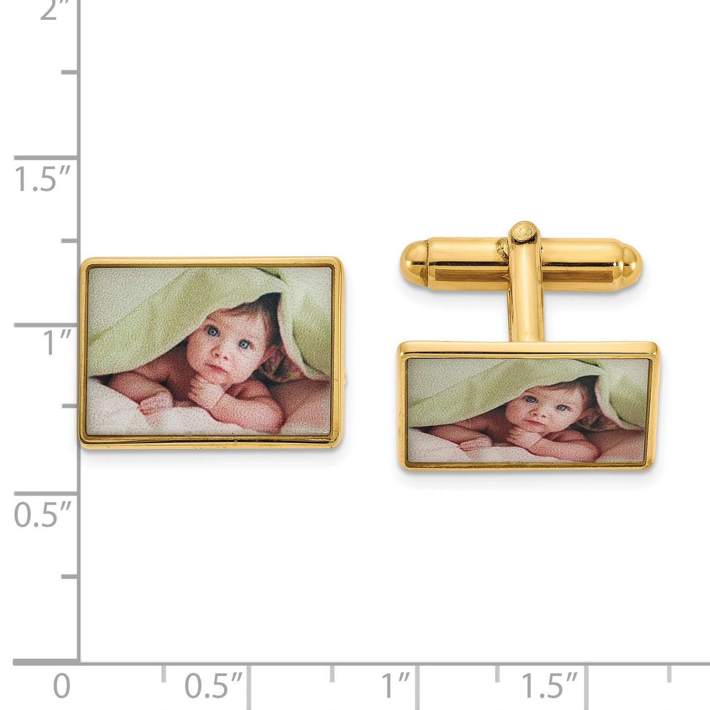Sterling Silver Gold plated Small Rectangle Picture Jewelry Cuff Link