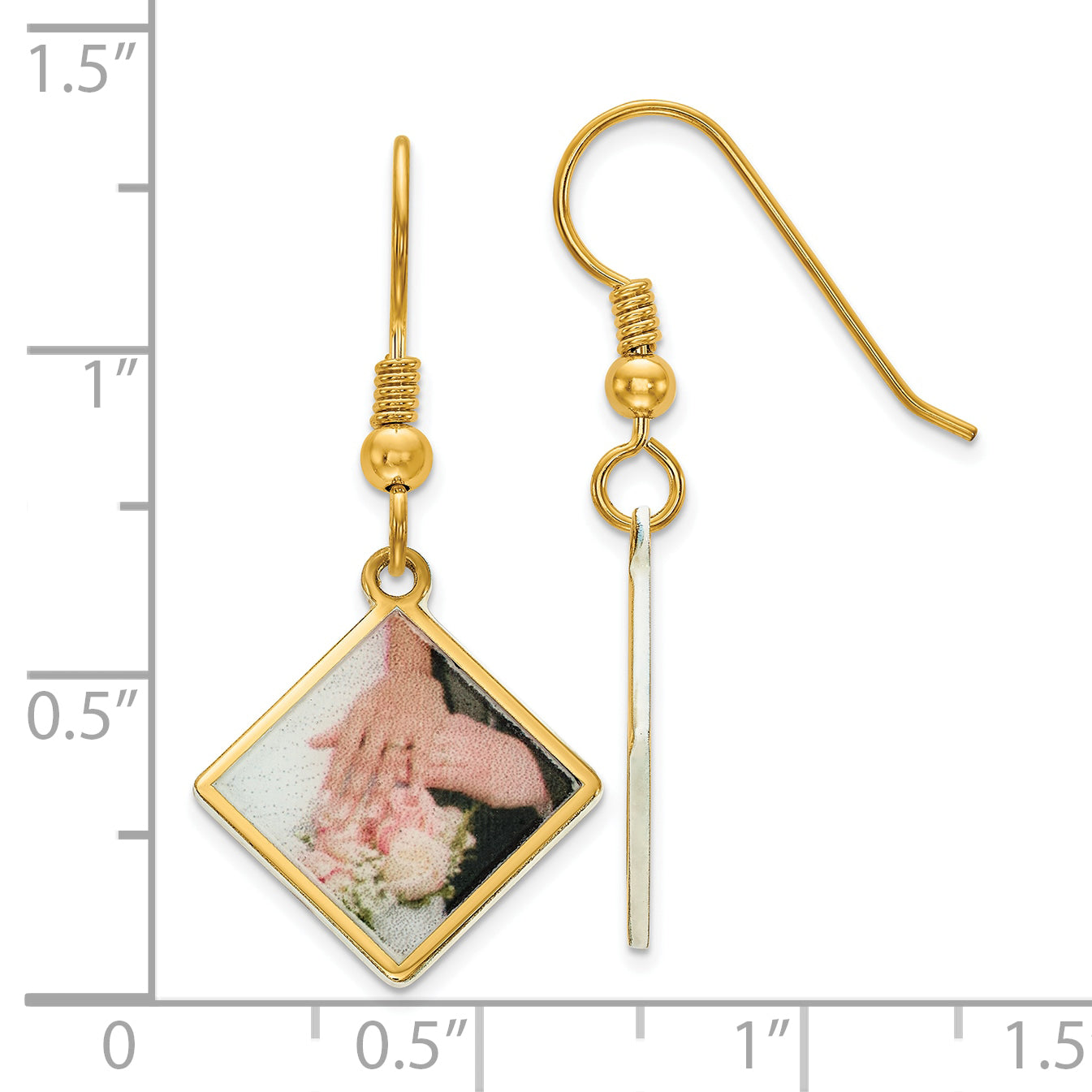 Sterling Silver Gold plated Diamond Shaped Picture Jewelry Earrings