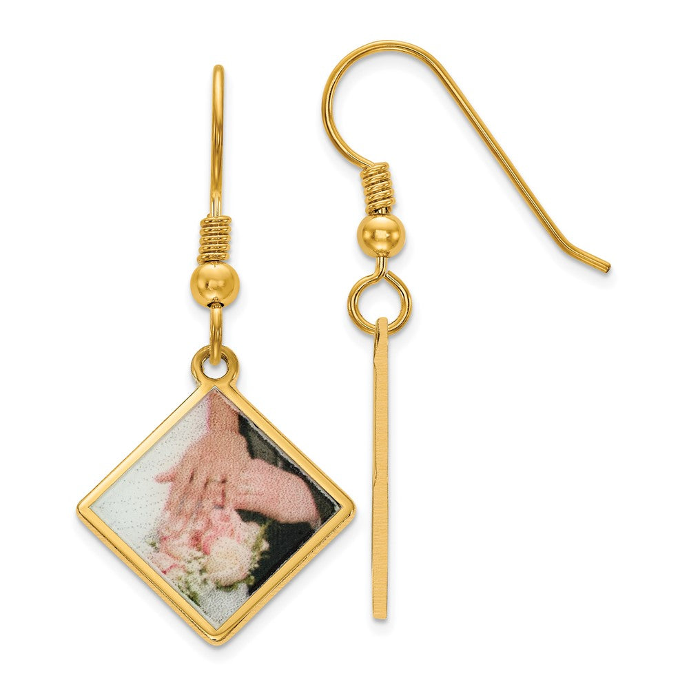 Sterling Silver Gold plated Diamond Shaped Picture Jewelry Earrings