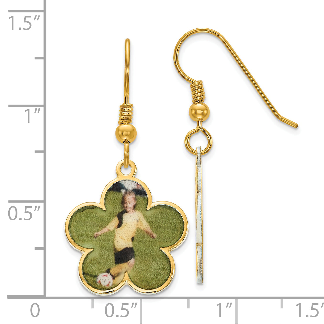 Sterling Silver Gold plated Flower Shaped Picture Jewelry Earrings