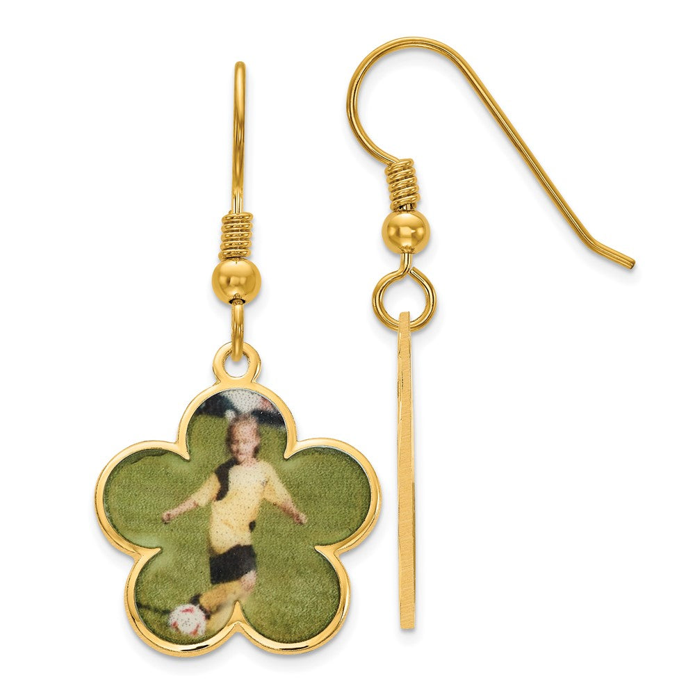 Sterling Silver Gold plated Flower Shaped Picture Jewelry Earrings