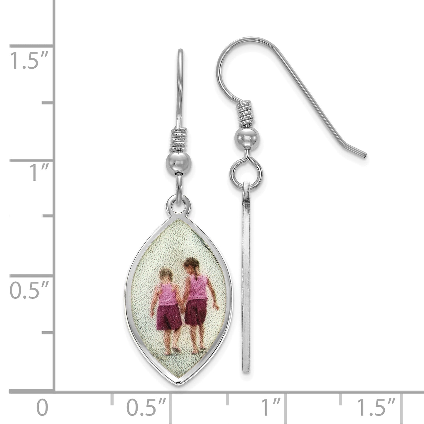Sterling Silver Rhodium plated Elipse Picture Jewelry Earrings
