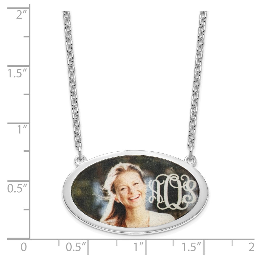 SS/Rhodium-plated Medium Rope Boarder Oval Picture Jewelry Necklace