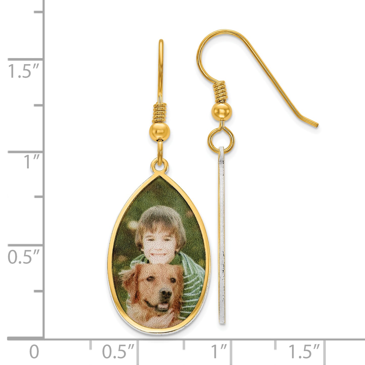 Sterling Silver Gold plated Teardrop Picture Jewelry Earrings