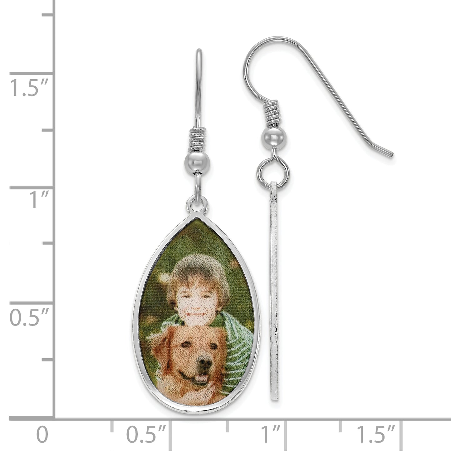 Sterling Silver Rhodium plated Teardrop Picture Jewelry Earrings
