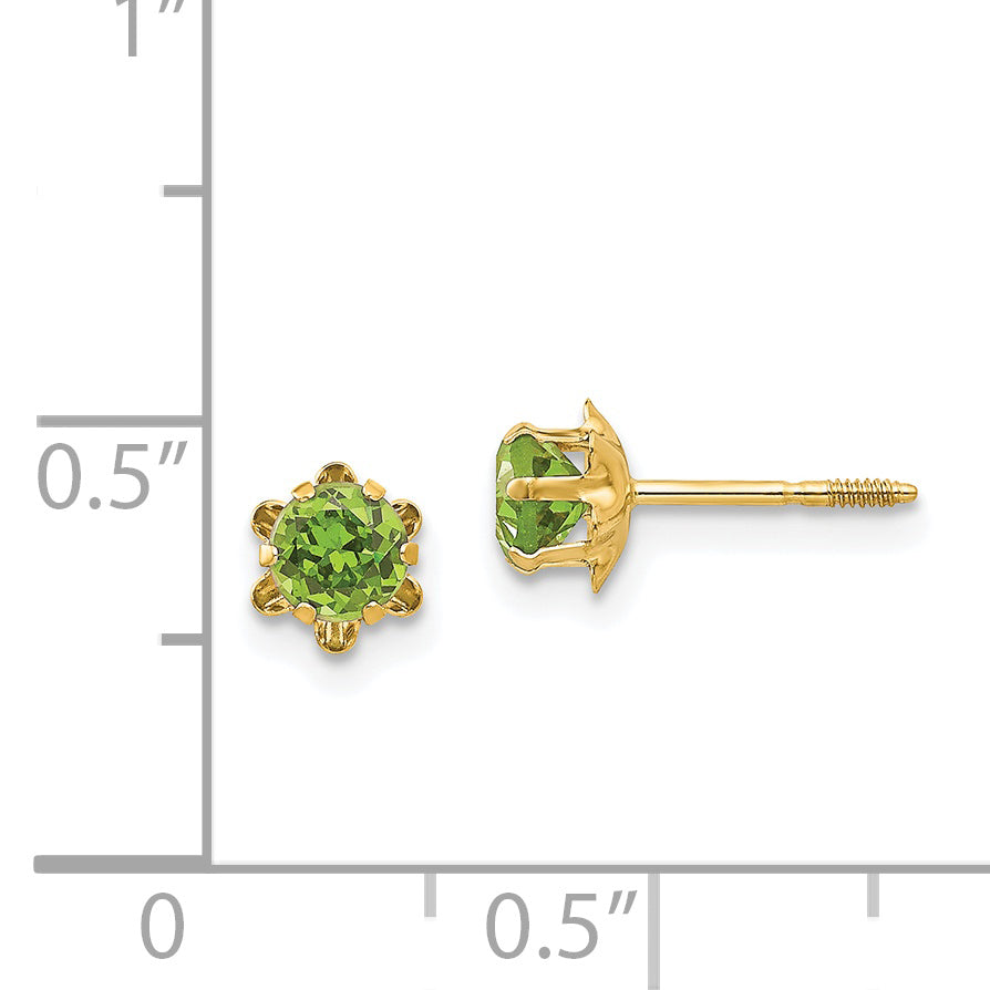 14K Yellow Gold Madi K 4mm Cubic Zirconia Birthstone (Aug) Screwback Earrings
