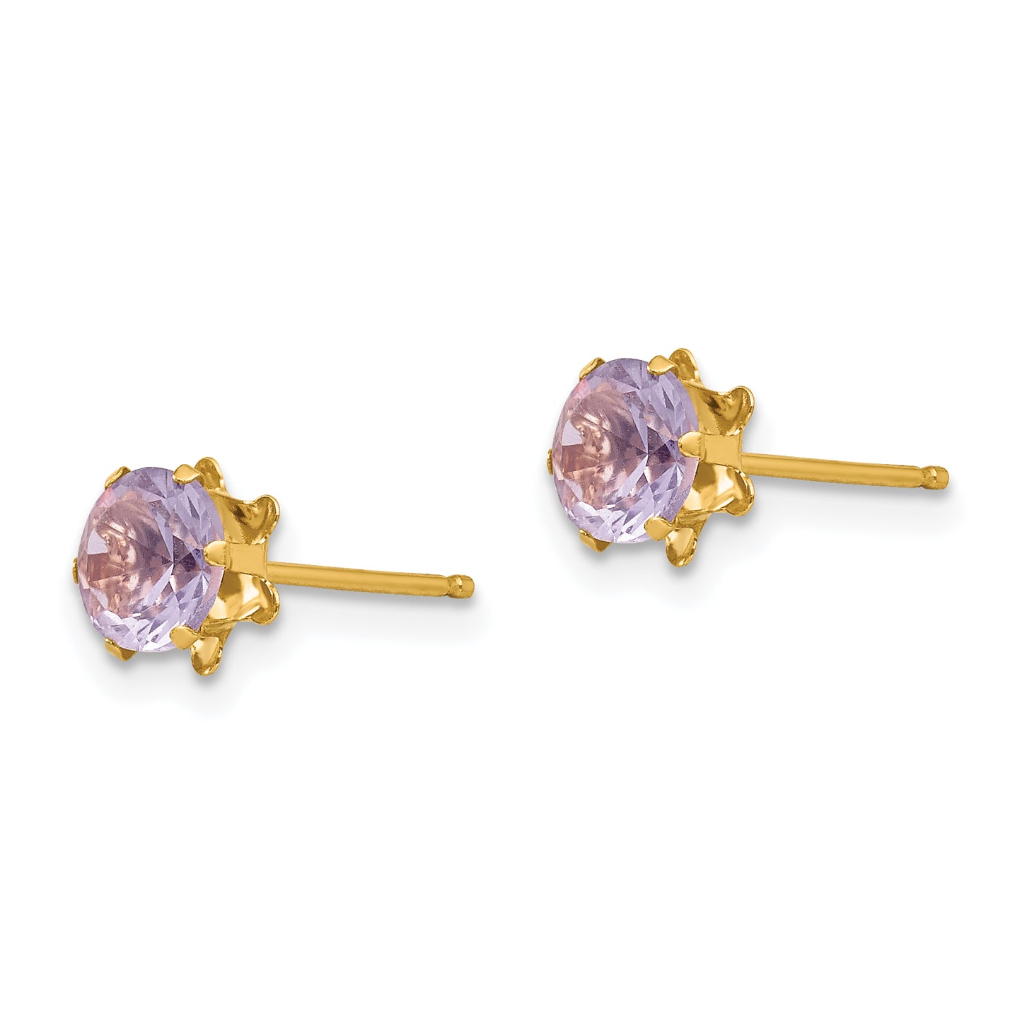 14K Yellow Gold Madi K 5mm Cubic Zirconia Birthstone (Feb) Earrings