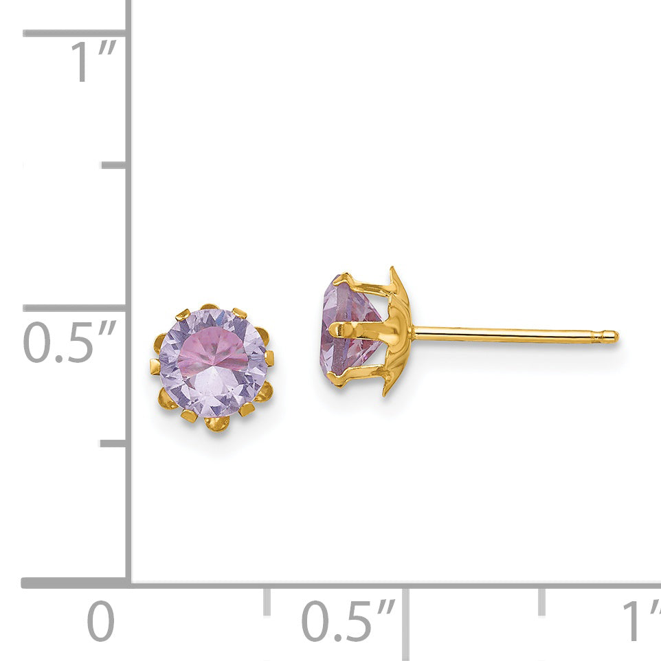 14K Yellow Gold Madi K 5mm Cubic Zirconia Birthstone (Feb) Earrings
